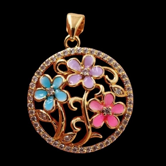 Floral Flower Gold Toned Pendant - Picture 2 of 2